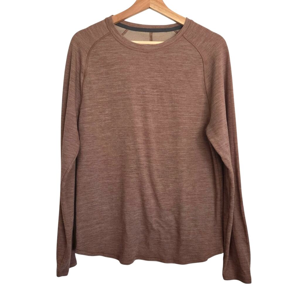All in Motion Merino Wool Blend Soft Brown Raglan Long Sleeve Shirt MEDIUM